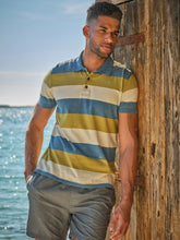 Indigo Blue Block Stripe Polo