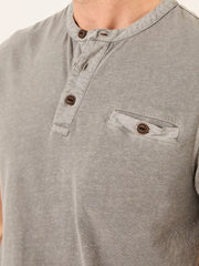 Henley Grey Garment Dyed Pocket Henley