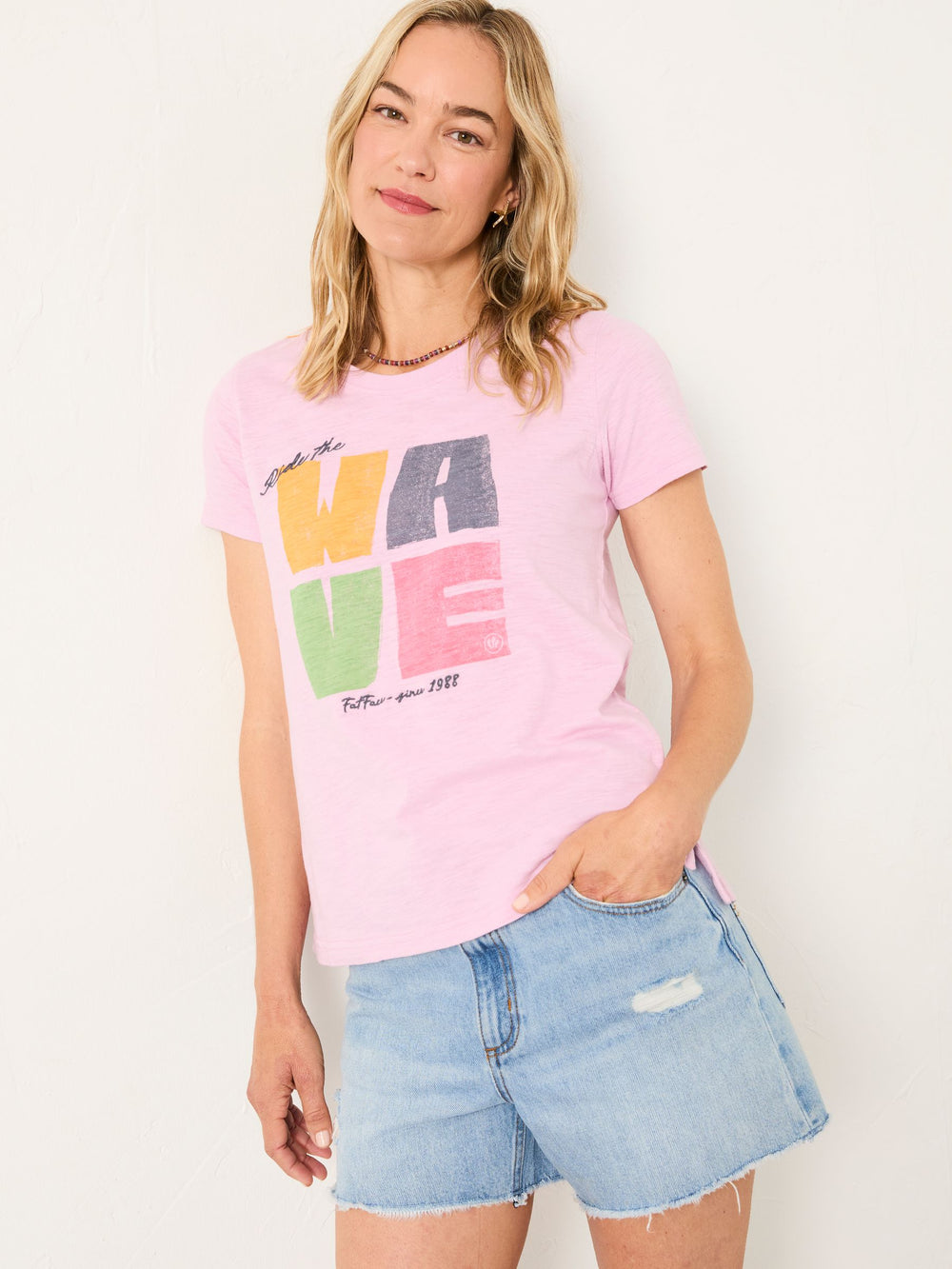 Light Pink Ride The Wave Graphic T Shirt