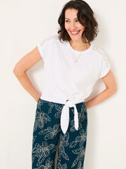 White Lace Tie Front T Shirt