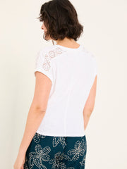 White Lace Tie Front T Shirt