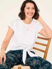 White Lace Tie Front T Shirt