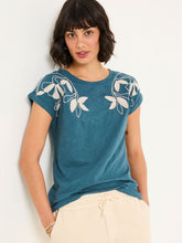 Ivy Teal Blue Embroidered T-Shirt