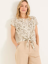 Ivory Linear Floral Tie Front Top