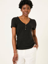 Lena Black Linen Henley Top