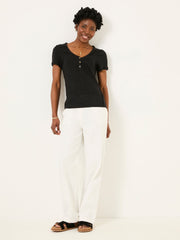 Lena Black Linen Henley Top