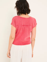 Rust Red Palm Tree Graphic Tie Front T Shirt