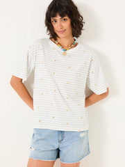 Maddie Ivory Embroidered Stripe T Shirt