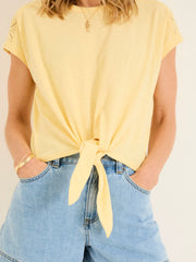 Light Yellow Lace Tie Front T Shirt