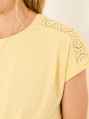 Light Yellow Lace Tie Front T Shirt