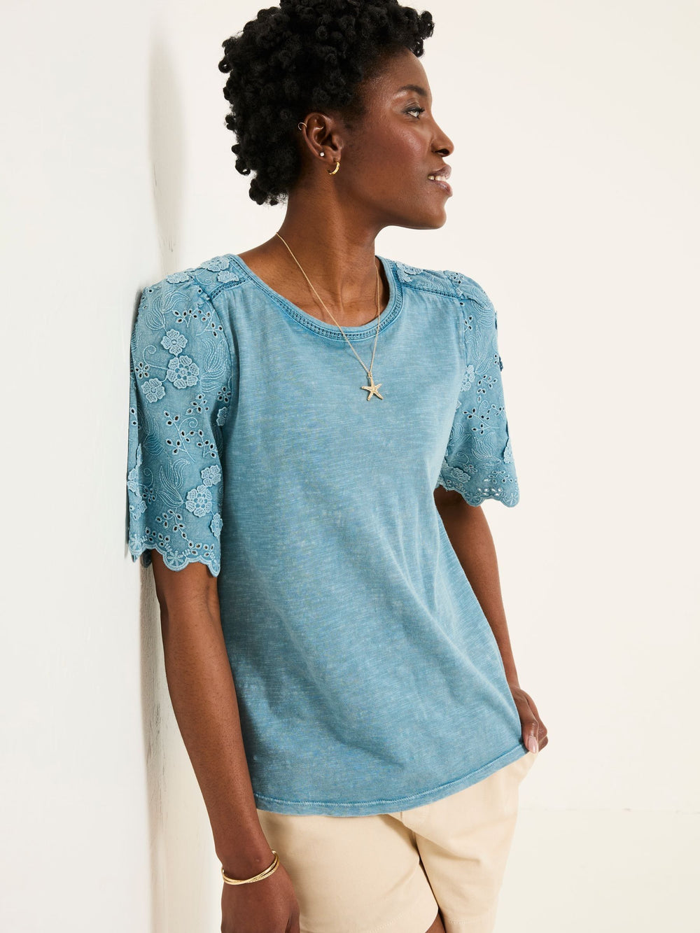 Denim Blue Pretty Broderie Top