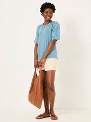 Denim Blue Pretty Broderie Top