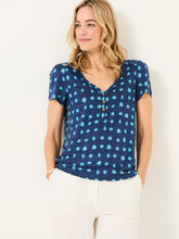 Lena Teal Blue Mini Spot Linen Henley Top