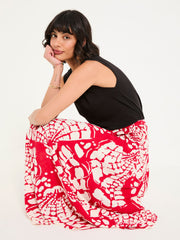 Mary Red Mono Shells Midi Skirt