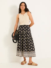 Betty Black Lino Shells Midi Skirt