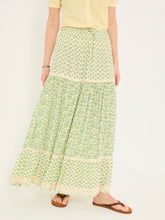 Jayla Mid Green Woodblock Maxi Skirt