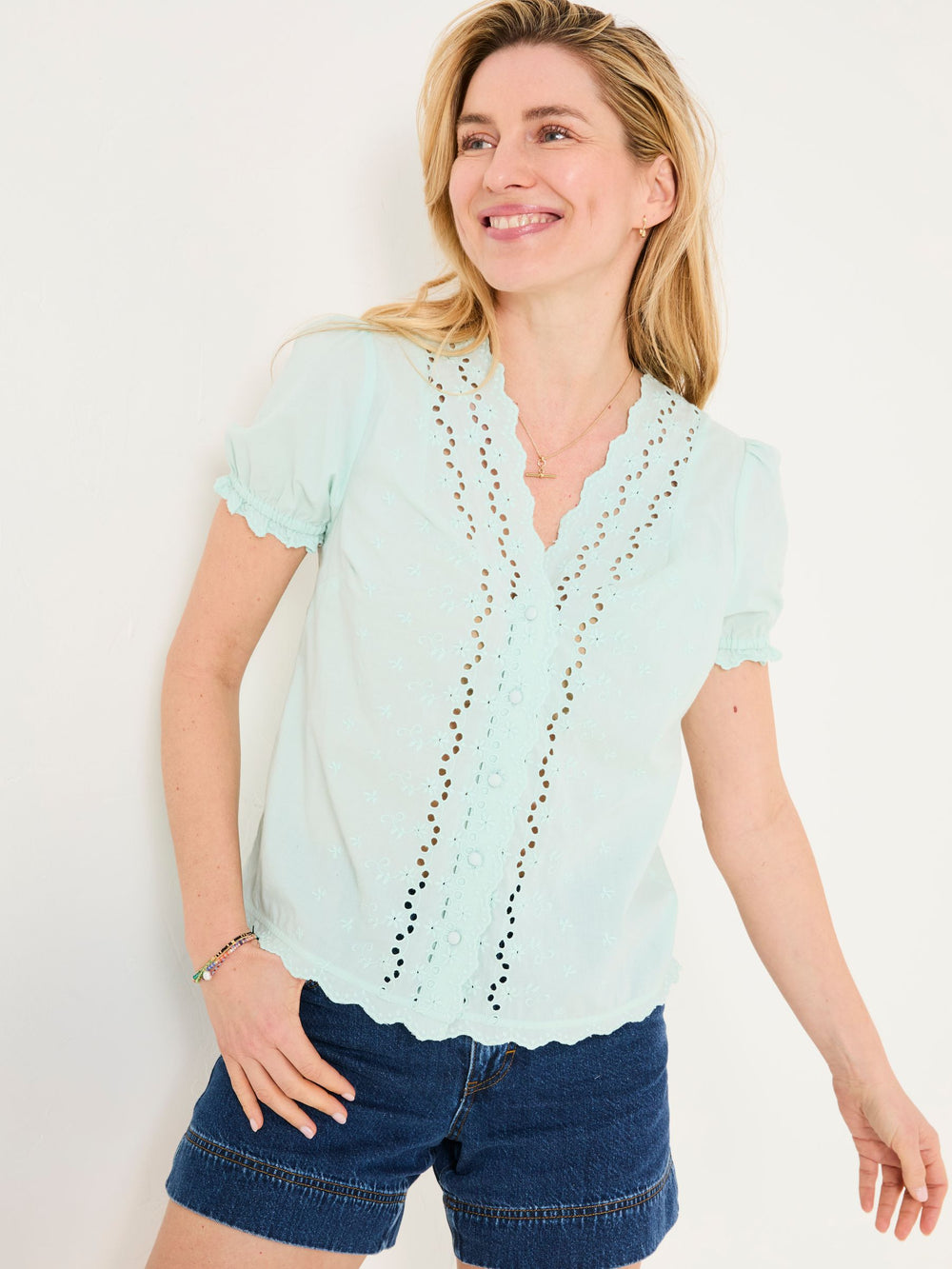 Aguste Mint Green Broderie Blouse