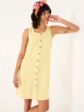 Binny Light Yellow Button Linen Dress