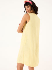 Binny Light Yellow Button Linen Dress