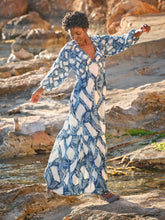 Noelle Indigo Blue Water Leaf Maxi Dress