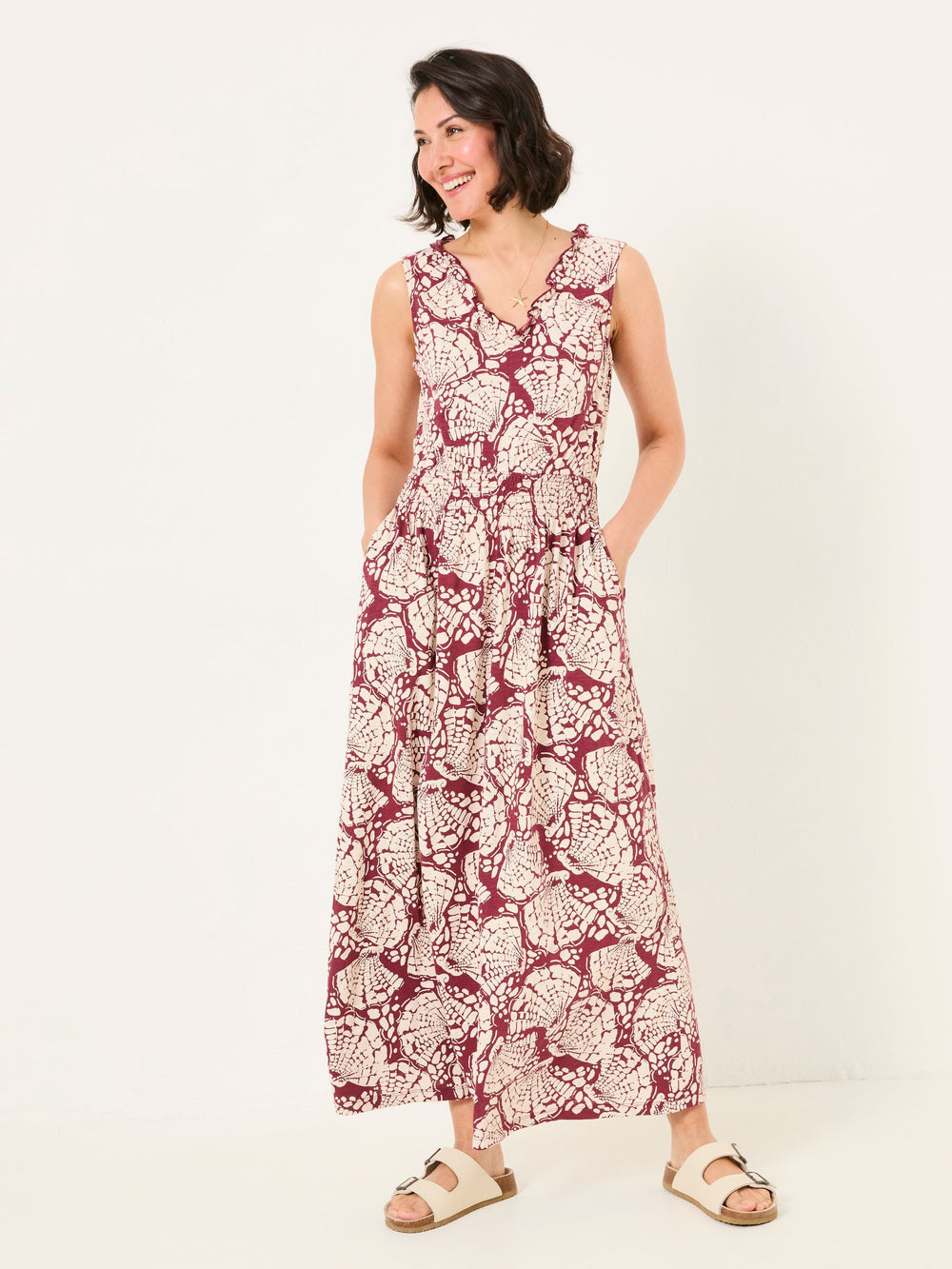 Ellie Burgundy Red Mono Shells Jersey Maxi Dress
