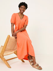 Remi Dark Coral Linen Midi Dress