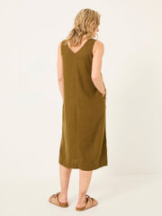 Corey Khaki Green Linen Midi Dress