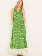 Ellie Mid Green Woodblock Jersey Maxi Dress