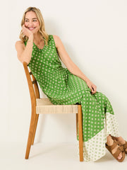 Ellie Mid Green Woodblock Jersey Maxi Dress