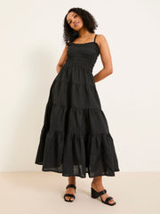 Adeline Black Tiered Strappy Dress