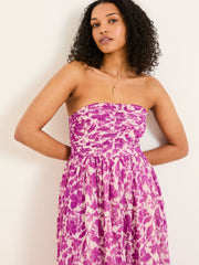 Flora Purple Strapless Printed Floral Dress
