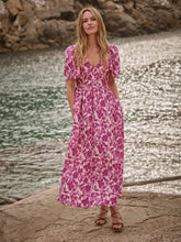 Marlowe Purple Gathered Sleeve Printed Dress