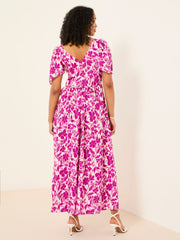 Marlowe Purple Gathered Sleeve Printed Dress