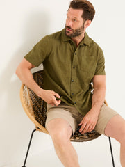 Khaki Green Short Sleeve Swirl Embroidered Shirt