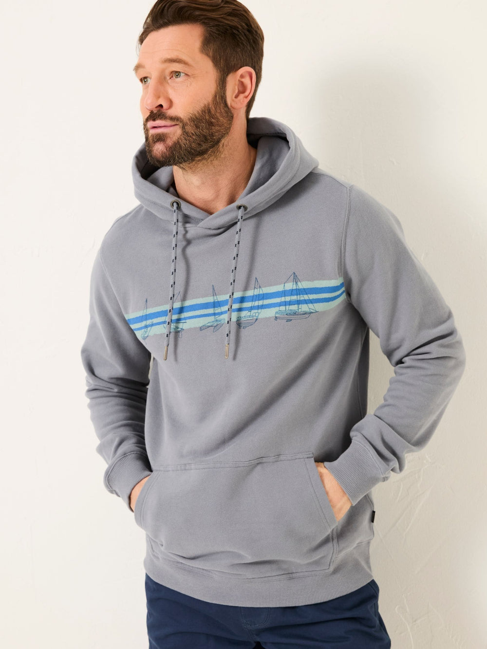 Dusky Blue Boat Graphic Overhead Hoody
