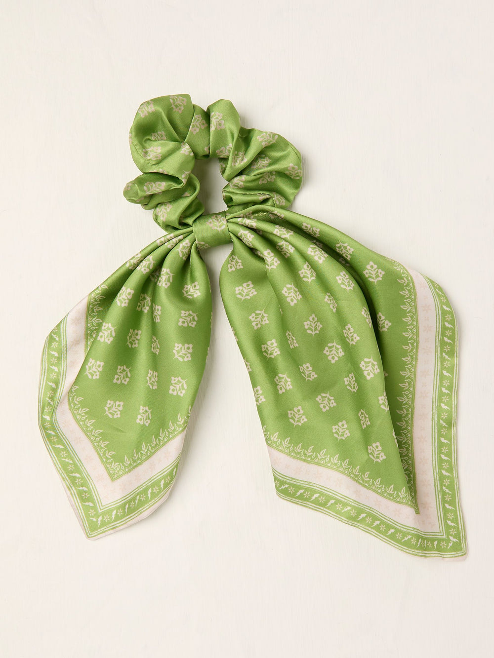 Green Printed Tie Scrunchie
