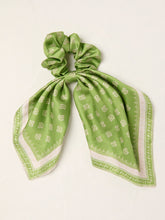 Green Printed Tie Scrunchie