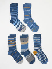 Blue 5 Pack Men's Striped Socks