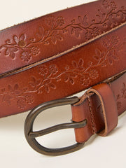 Tan Brown Embossed Leather Belt