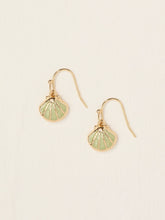 Gold Tone Enamel Shell Drop Earrings