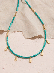 Turquoise Blue Beaded Charm Necklace