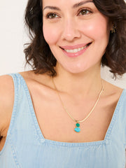 Gold Tone Double Stone Pendant Necklace