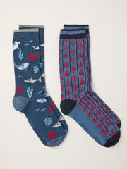 Lobster Navy 2 Pack Socks in a Box