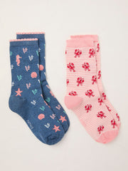 Blue 2 Pairs of Sea Life Socks in a Box