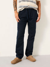 Navy Cotton Linen Straight Pull on Trousers