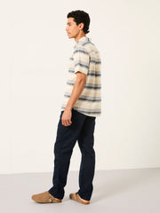 Navy Cotton Linen Straight Pull on Trousers