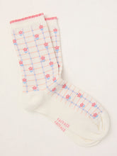 White Gingham Floral Socks