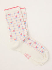 White Gingham Floral Socks