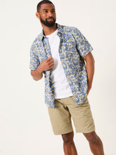 Blue Short Sleeve Leaves Print 100% Cotton Shirt