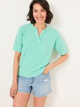 Fleur Light Teal Laundered Knitted Henley Top